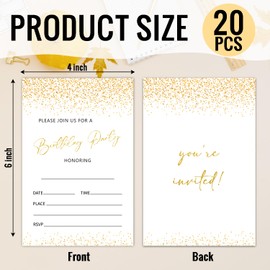 HQLOW 20PCS Gold Glitter Double-Sided Birthday Invitations with Envelopes for Boys Girls, Party Invitations Birthday Party Supplies(White) -02