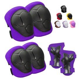 Kids Protective Gear Set, Knee Pads for Kids 3-10Years Toddler Knee and Elbow Pads with Wrist Guards Boys or Girls for Skating Cycling Bike Rollerblading Scooter Bike (Purple, M(6-10years))