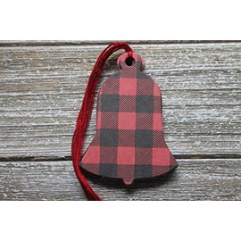 24 Buffalo Plaid Bell shaped Gift Tags paper+chipboard Christmas ++