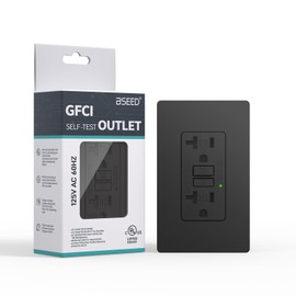 BSEED GFCI Outlet 20 Amp, Self-Test GFI Electrical Outlet with LED Indicator, Weather & Tamper Resistant GFCI Receptacle, Ground Fault Circuit Interrupters with Wall Plate, UL Listed, Black