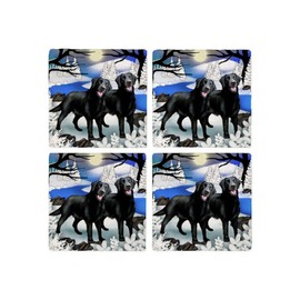 CafePress BLACK LABRADOR RETRIEVER DOGS RIVER Tumbled Stone - Set of 4 Coasters Set of 4