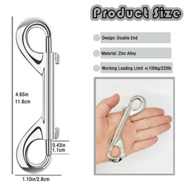 CTAILSOD 5 PCS Double Ended Snaps - 4.7 inch Zinc Alloy Trigger Metal Clips Extra Large Silver Double Ended Snap Hooks for Pet Dog Leash, Water Bucket Hook, Home, Farm, Indoors and Outdoors