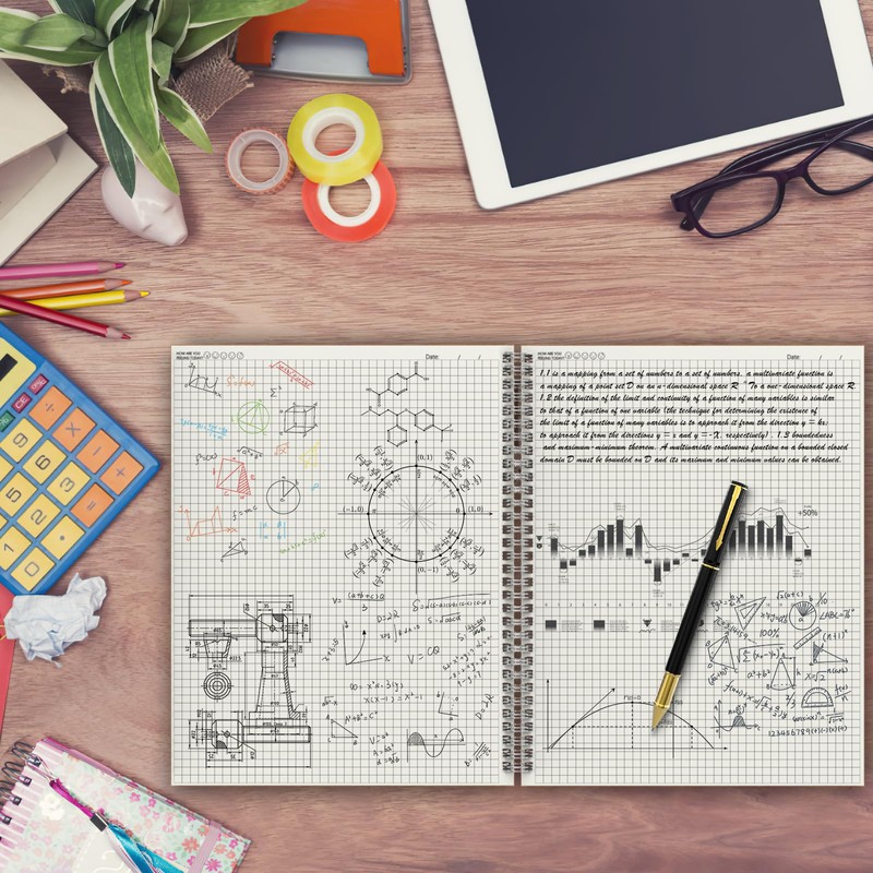 A4 Graph Paper Notebook, 2 Pack Large Spiral Grid Notebook,