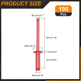 sourcing map 100Pcs 5/32"x1/2" Aluminum Dome-Head Blind Rivets, Open-End Type Blind Rivets for DIY, Sheet Metal, Automotive Repairs, Furniture, Boat, and Duct Work (Red)