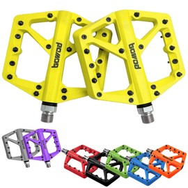 BOWOD Yellow Mountain Bike Pedals Flat MTB Pedals Clipless, Large Bike Pedals BMX Race Pedals, Grippy Bicycle Pedals w 18Pin, Nylon Composite Bicycle Pedals, Wide 9/16" Gravel Bike Pedals