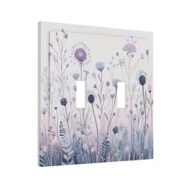 Nijuodnijir Decorative Switch Plates Watercolour Plants Flowers Purple Dandelion 2 Gang Double Toggle Outlet Light Switch Cover Wall Plate Electrical Faceplate For Bed Room Living Room Decor