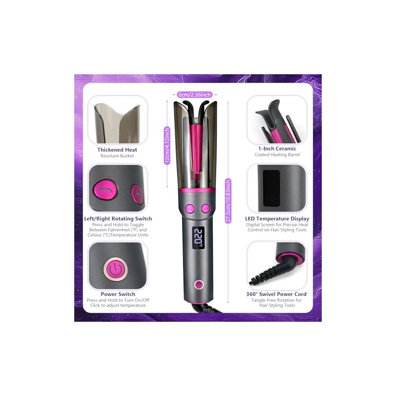 Automatic Curling Iron with Smart Anti-Tangle Design - Travel Friendly