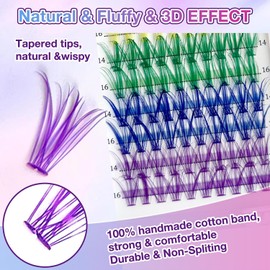 Colored Lash Extension Kit 240 Pcs DIY Lash Clusters Individual 14mm 16mm Mixed 6 Colors Soft False D Curl Eyelashes Rainbow Colorful Cluster Lashes Reusable Fluffy Lash for Women Girls