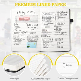 Lined Journal Notebook, 3 Pack A5 College Ruled Notebooks for Work, Hardcover Notebook Each with 2 Pockets & Pen, Leather Journal for Women, Men, 160 Pages, 100GSM Thick Paper (Multi-Colors 5.7"x8.3")