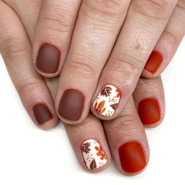 Vopintpy Matte Thanksgiving Press on Nails Short Square Fake Nails