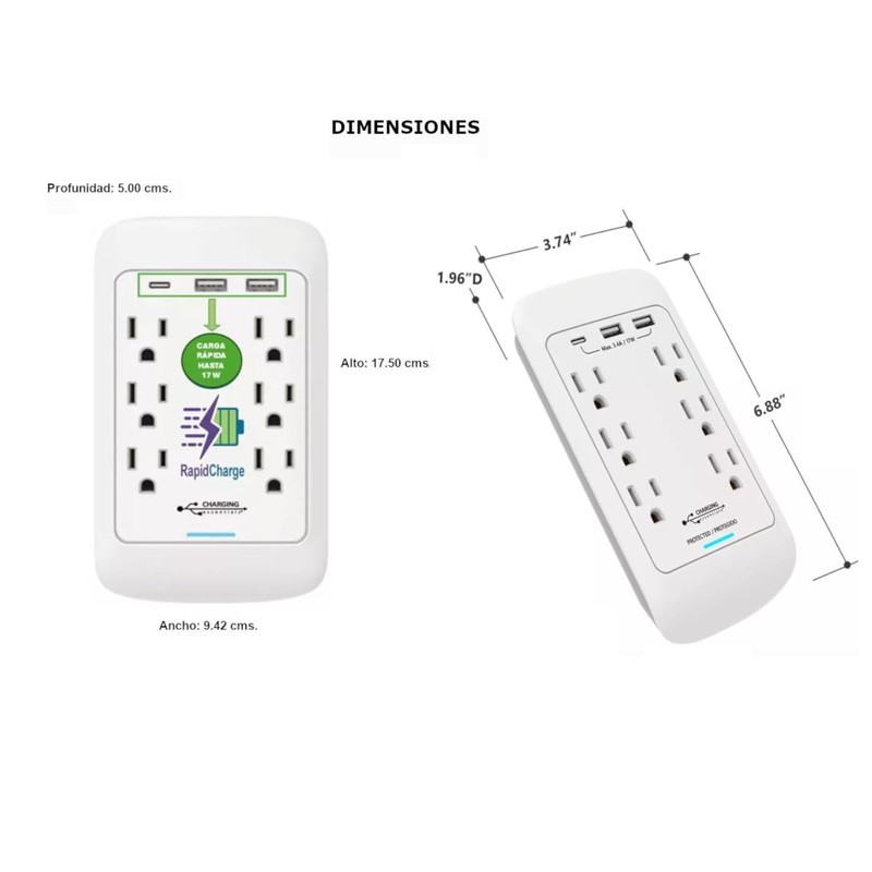 Charging Essentials, USB/AC Wall Outlets with Surge Protector - Pack