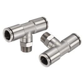 HARFINGTON 2pcs Male Branch Tee 10mm Tube ID x 1/4" PT Thread Push to Connect Fittings Pneumatic Tube Pipe Fitting for Air Water System