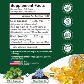 Keszciy 150 Softgels Oil of Oregano with Black Seed Oil, 2 in 1 Oregano Supplement for Immune Health, Retains High Concentrated Carvacrol & Thymoquinone, Non-GMO, 1 Pack