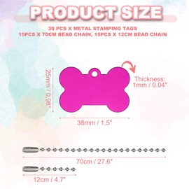 PATIKIL 60 Pcs Blank Dog Tags Set, Including 30 Pcs Aluminum Metal Stamping Bone Shape Label 30 Pcs Ball Steel Chain for DIY Decor Laser Engraving Necklace, Rose Red