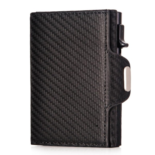 Slim Wallet for Men, Genuine Leather Carbon Fiber Trifold RFID