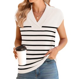 Ivicoer Sweater Tank Tops for Women Knitted Vest Cap Sleeve V Neck Light Weight Collared Sleeveless Pullover Casual Dressy Work Sweaters 2024 Summer Fashion Trendy