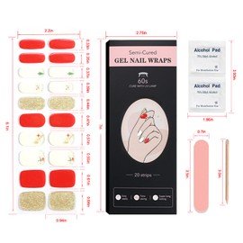 WOKOTO 20 Tips Christmas Semi-Cured Gel Nail Strips Wraps With 2 Prep Pads Nail File And Wood Stick Press On Christmas Nail Stickers For Women Girls Snowman Gel Nail Strips Set Nail Gel Wraps