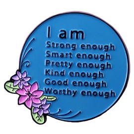 yangwenyuan I Am Strong Enough Smart Pretty Kind Enough Brooch Pin Metal Badge Girls Women Power Brooch Inspirational Saying Enamel Lapel Pin Mental Health Awareness Brooch Collar Pin Coat Shirt Decoration Accessories