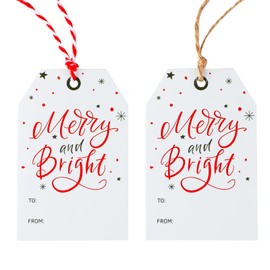 100 Pcs Christmas Gift Tags with String,Merry and Bright Christmas Tags,Paper Gift Tags for Gift Wrapping,Holiday Present Wrap Tags for Holiday and Celebrations