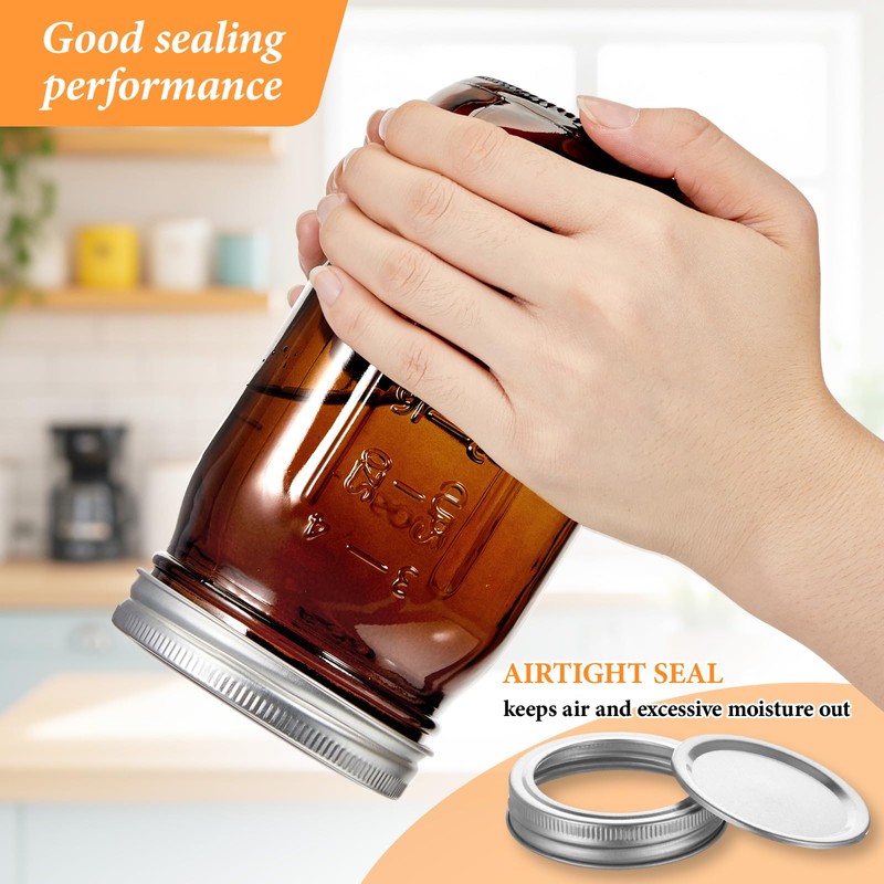 4 Pcs Amber Glass Mason Jars Set (2 x 16oz