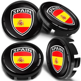 SkinoEu 4 x 65 mm Hub Caps, Wheel Hub Caps, Alloy Wheels Compatible with VW 3B7 601 171 / 6U7 601 171 Spain Flag Black CV 76