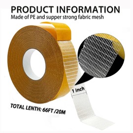 WENSSKKU Extra Strong Double Sided Fabric Tape Heavy Duty for Clothes,Double Stick Fabric Tape for Carpet/Clothing 1inch x 66FT(20m) High Stickness Strong 2 Sided Tape