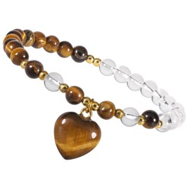 KYEYGWO Women's Crystal Beads Bracelet with Heart Shape Pendant, Two Colours Heart Stone Bracelets Women Stretch Bracelet Love Jewellery for Reiki Healing, Meditation, Yoga and Good Luck, Crystal
