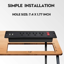 USB Power Strip Recessed Power Socket Mountable Outlet Extender Multiple Protection 4 Outlet 2 USB Built in Conference Desk Workbench