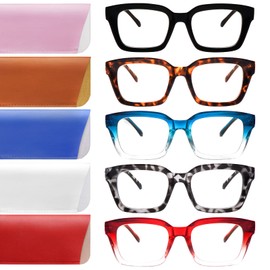 CLASAGA Retro Oversized Reading Glasses for Women, Blue Light Blocking Ladies Computer Readers Spring Hinge Square Frame(3.0x)