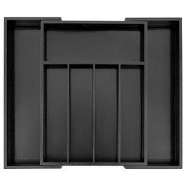 VaeFae Bamboo Silverware Organizer, Expandable Kitchen Drawer Organizer for Cutlery, Wooden Utensil Holder, Multi-Function Drawer Storage (Black)