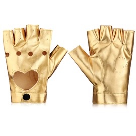 Sintege Punk Half Gloves Women Punk Half Finger PU Leather Performance Gloves Hollow Out Fingerless, gold