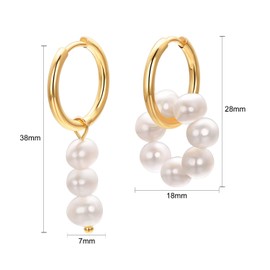 Vissen Pearl Dangle Hoop Earrings for Women Gold Plated Hoop Long White Pearl Earrings Hypoallergenic Jewelry