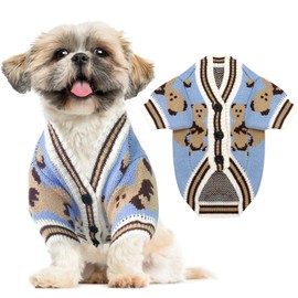 ABRRLO Small Dog Jumper Cute Bear Cardigan Sweater for Puppy Cat Winter Coats Warm Pet Clothes Soft Knitwear Apparel (Blue, S)