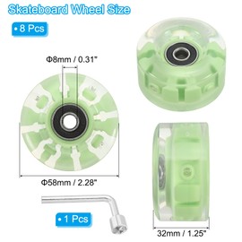 PATIKIL Roller Skate Wheels Set,8 Pack 58mm 82A Light Up Skateboard Cruiser Wheels Set with Bearings Trucks Tool Kit for Outdoor Double Row Skating, Green