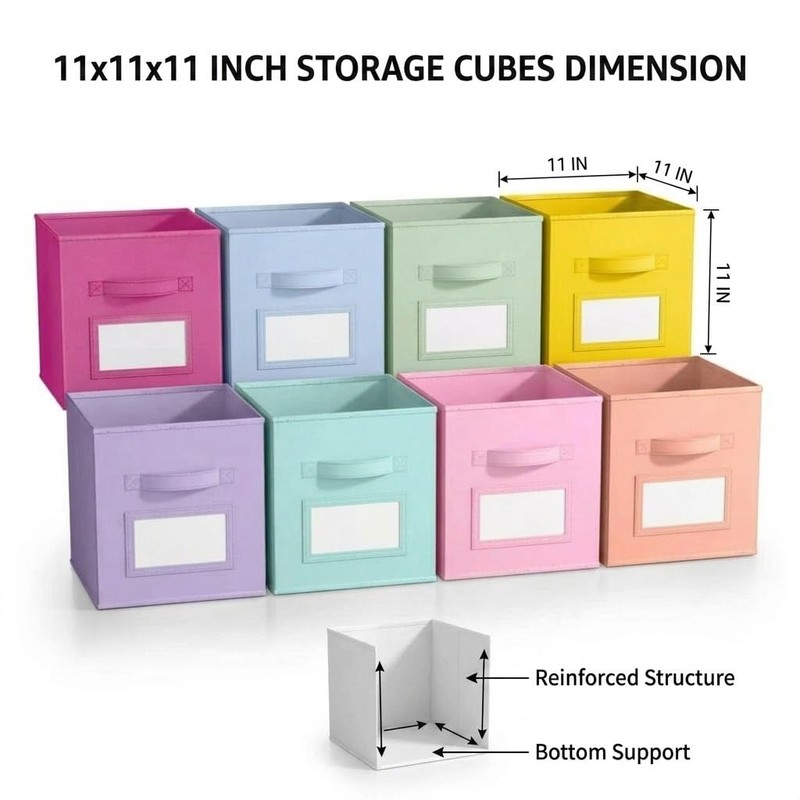 11 Inch Cube Storage Bin with Label Window, 8 Pack