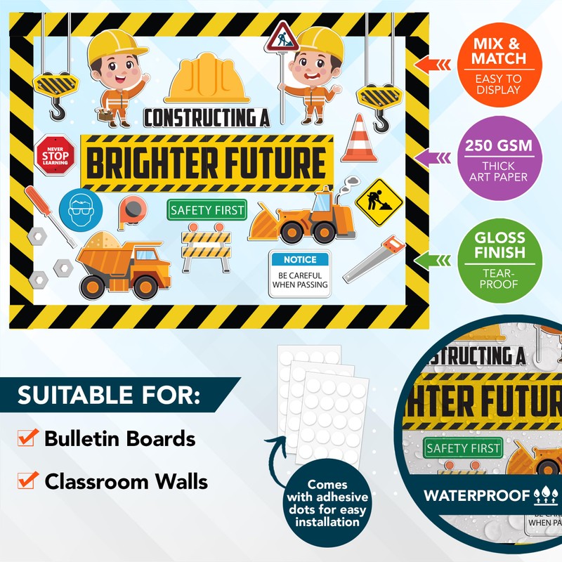 Decorably 81 Pcs Cutouts Construction Bulletin Board Decorations Set with