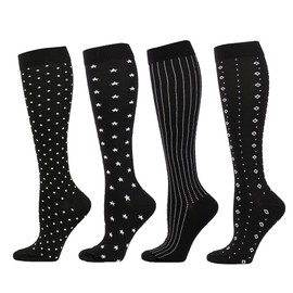 SSDH 4Pair Compression Socks for Women (20-30 mmHg) , Knee High Long Stockings is Best Support for Athletic,Running,Nurses,Sports,Fitness,Cycling. (m, 02)
