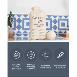 GroundLuxe Premium New Zealand Wool Dryer Balls - 100% Organic, Hand-Felted, Reusable, Reduce Drying Time - Set of 6 for Natural Fabric Softening, Wrinkle & Static Reduction