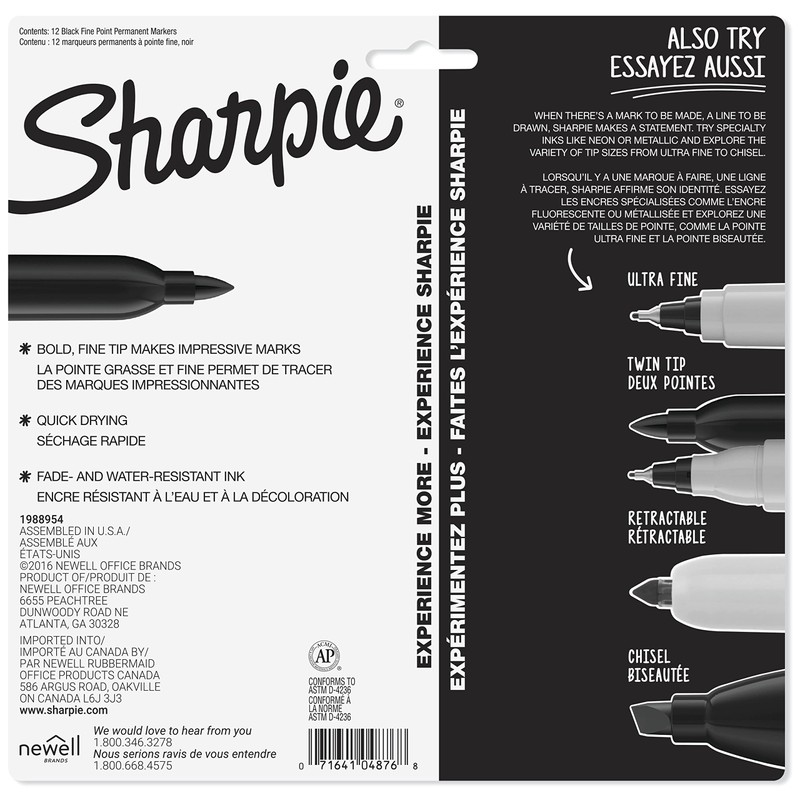 Sharpie 1812419 Sharpie Permanent Markers, Black, Set of 12, Black,