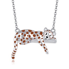 UCADRIT Cheetah Necklace Sterling Silver Leopard Cheetah Pendant Animal Jewelry for Women, Sterling Silver, No Gemstone