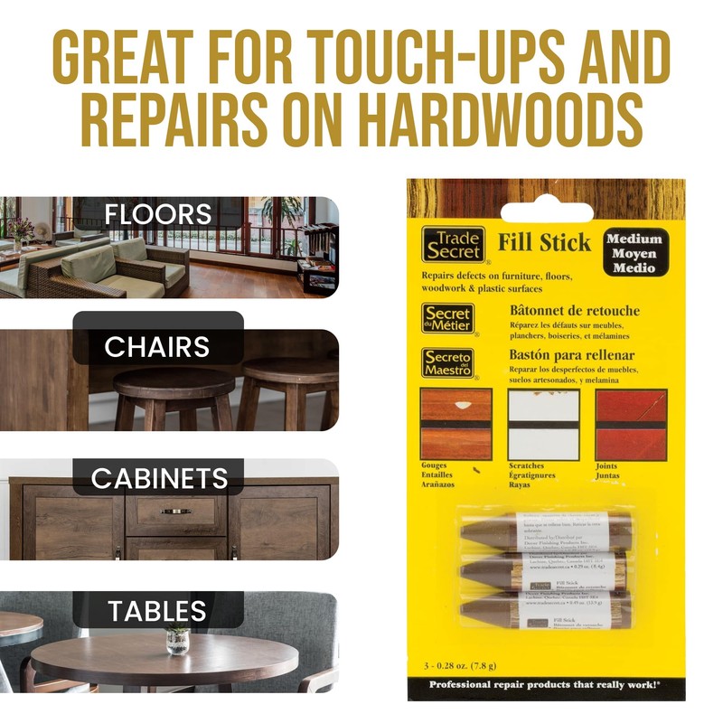 Wood Scratch Repair Fill Stick for Medium Toned Surfaces (Set