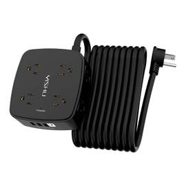 20 Ft Surge Protector Power Strip - 8 Widely Outlets with 4 USB Ports, 3 Side Outlet Extender with 20 Feet Extension Cord, Flat Plug, Wall Mount, Desk USB Charging Station, ETL, Black