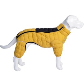 Dog Coat Dog Warm Jacket, 4 Legs Covered Waterproof Windproof Reflective Warm Dog Vest, Zippered Adjustable Outdoor Dog Snow Jacket for Small Medium Large Dogs Yellow L