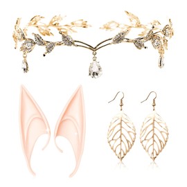 JeVenis Set of 3 Luxury Elf Headpiece Elf Ears Elf Crown Tiara Fairy Headpieces Elf Head Jewelry Fairy