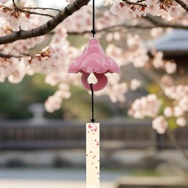 Unikato Cherry Blossom Metal Iron Wind Chime, Hanging Chime, Japanese Style, Ironware, Healing Sound, Stylish, Waterproof, Includes 1 Strip, Cool Feeling, Summer Favors, Traditional Crafts, Handmade