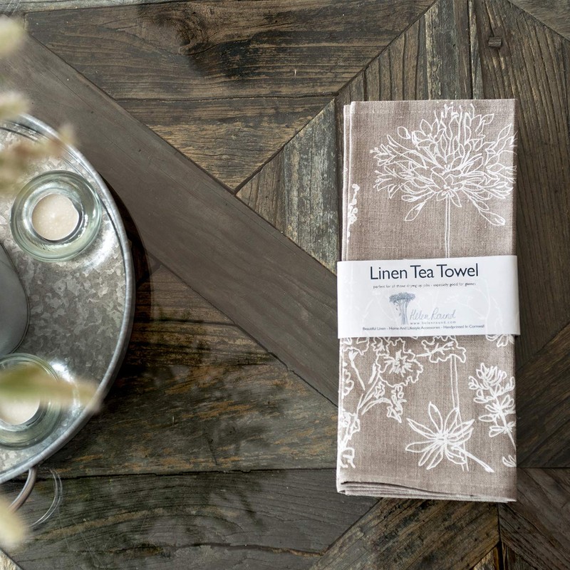 Natural Pure Linen Tea Towel. This beautiful, hand printed tea