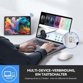 TECKNET Maus Kabellos, Bluetooth Maus (Tri-Mode: BT 5.0/3.0+2.4GHz) Funkmaus mit USB-Empfänger, Ergonomische Tragbare Maus Bluetooth für Laptop PC Computer, Mac OS, Android, Windows, Weiß