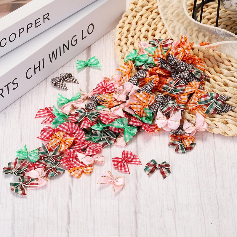 sourcing map 50Pcs Mini Gingham Ribbon Bow 1" Checkered Fabric