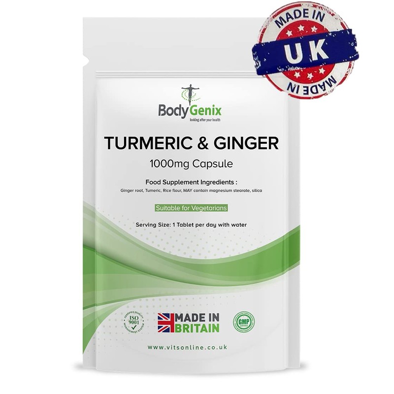 Bodygenix Ginger & Turmeric 1000mg Tablets - Antioxidant Anti-Inflammatory Healthy