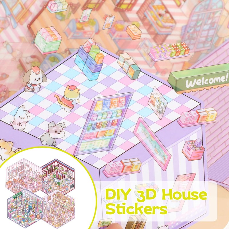 Cosmeria Creative 3D Home Stickers, DIY Stress Relieving Reusable Cartoon